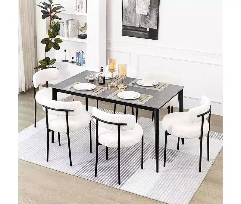Chaises chenille avec dossier moelleux, chaises d'appoint modernes en tissu doux pour le salon