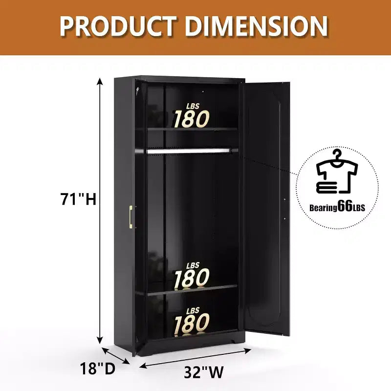 Armoire métallique Vestiaire Casier 180 cm de haut avec tringle Noir Rangement de vêtements