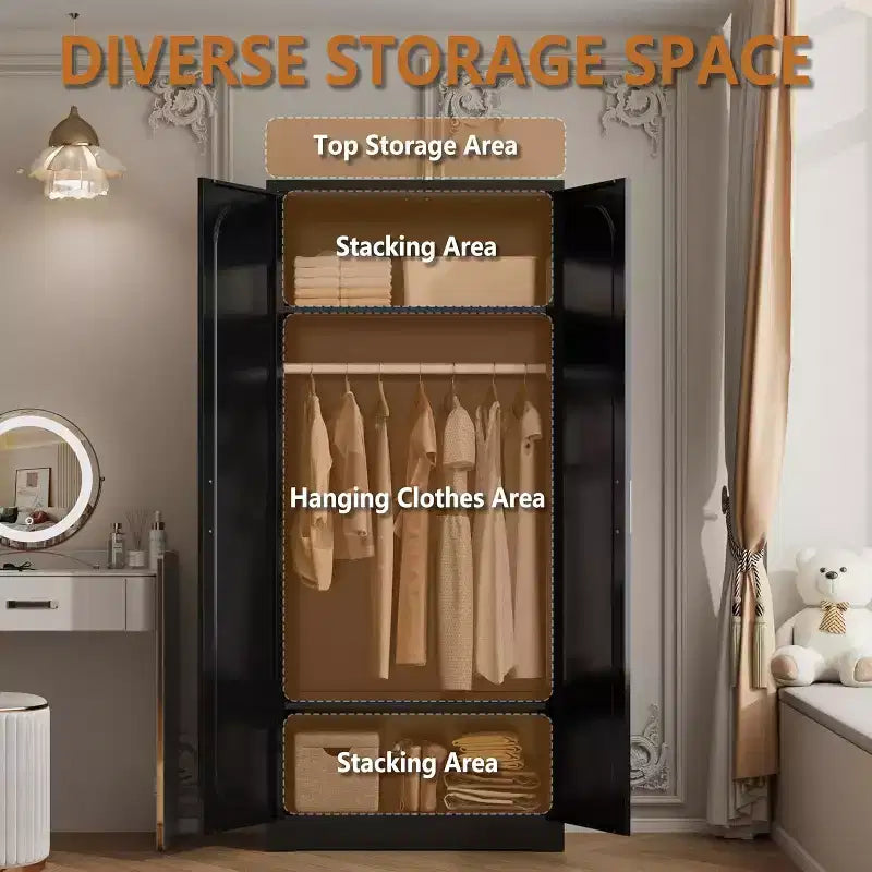 Armoire métallique Vestiaire Casier 180 cm de haut avec tringle Noir Rangement de vêtements