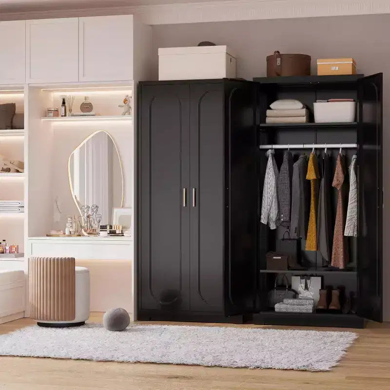 Armoire métallique Vestiaire Casier 180 cm de haut avec tringle Noir Rangement de vêtements