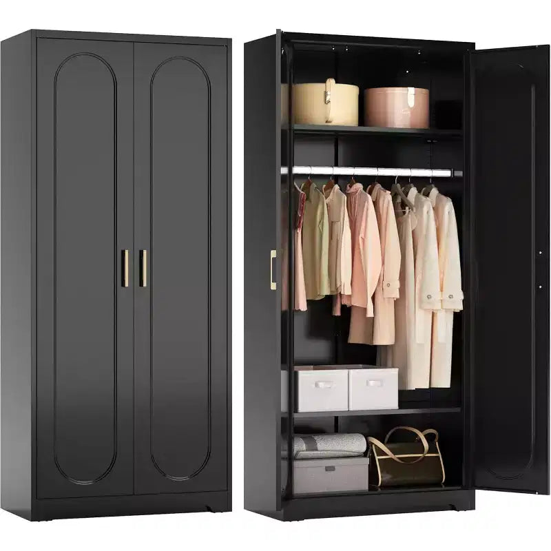 BALHAM TRADE-Metal Armoire Wardrobe Closet 71 Tall with Hanging Rod Black Clothing Storage
