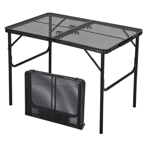 GustoWave 23.62 x 35.43 x 25.6 Folding Grill Table, Portable Camping Table, Height Adjustable, for Outdoor Camping, BBQ, Picnic, Black