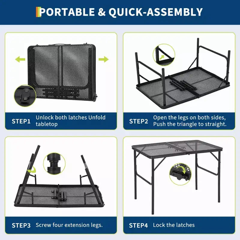23,62 x 35,43 x 25,6 Table de cuisson pliante, Table de camping portable, Réglable en hauteur, pour camping en extérieur, barbecue, pique-nique, Noir