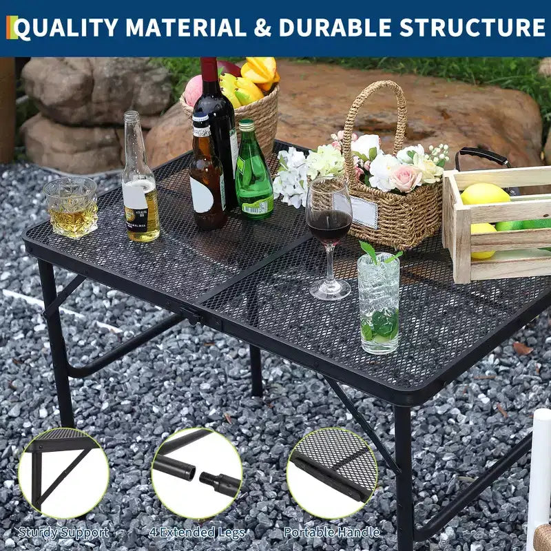 23,62 x 35,43 x 25,6 Table de cuisson pliante, Table de camping portable, Réglable en hauteur, pour camping en extérieur, barbecue, pique-nique, Noir
