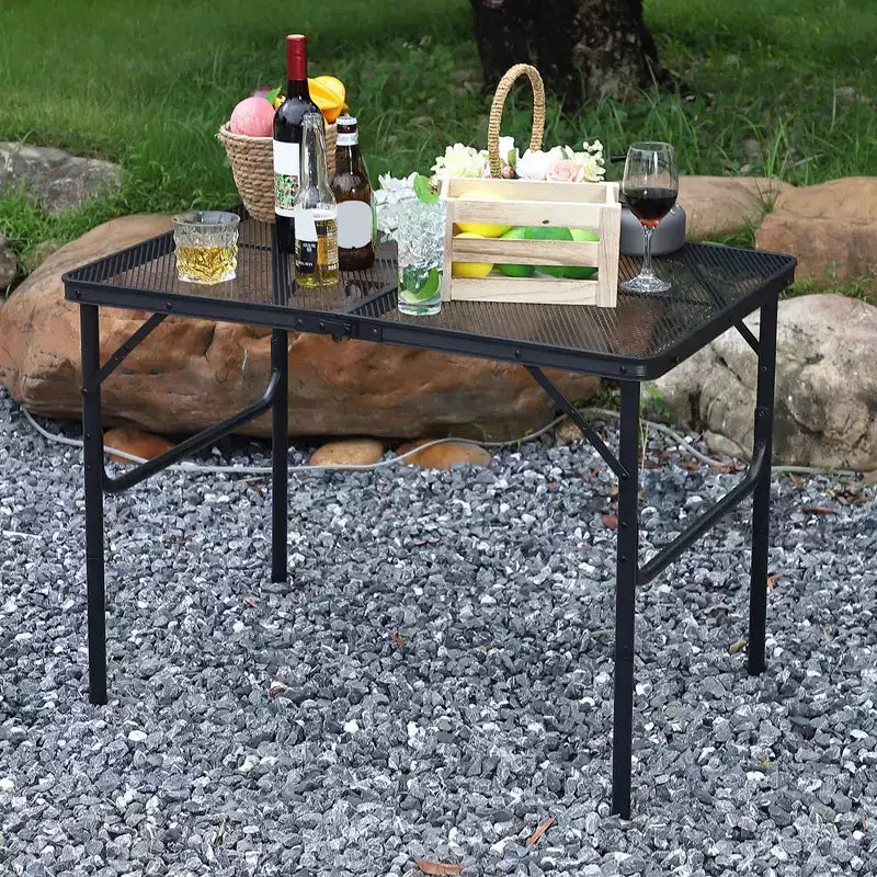 23,62 x 35,43 x 25,6 Table de cuisson pliante, Table de camping portable, Réglable en hauteur, pour camping en extérieur, barbecue, pique-nique, Noir