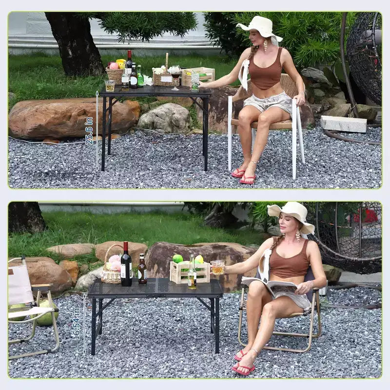 23,62 x 35,43 x 25,6 Table de cuisson pliante, Table de camping portable, Réglable en hauteur, pour camping en extérieur, barbecue, pique-nique, Noir