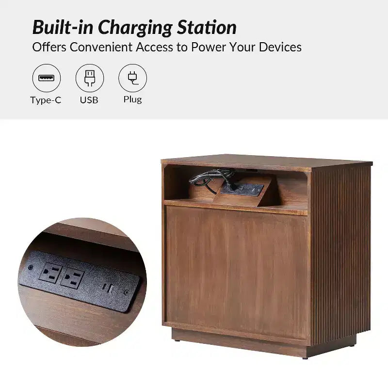 Table d'appoint moderne à 3 tiroirs avec station de charge intégrée - Noyer
