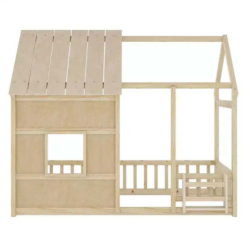 Lit cabane double de style ferme avec lumières LED 7 couleurs et barrières de sécurité