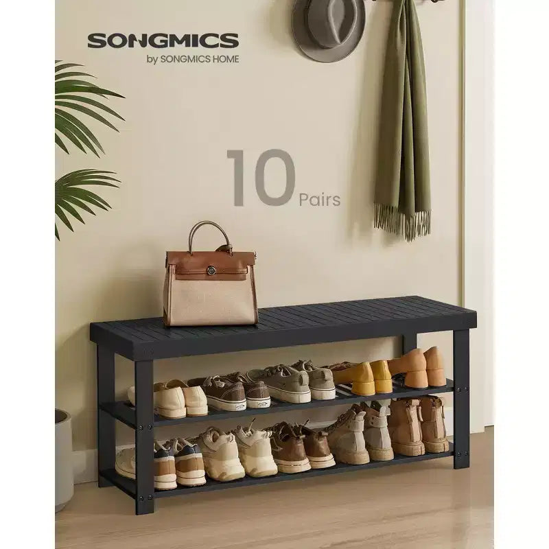 Banc porte-chaussures, meuble de rangement pour chaussures à 3 niveaux en bambou