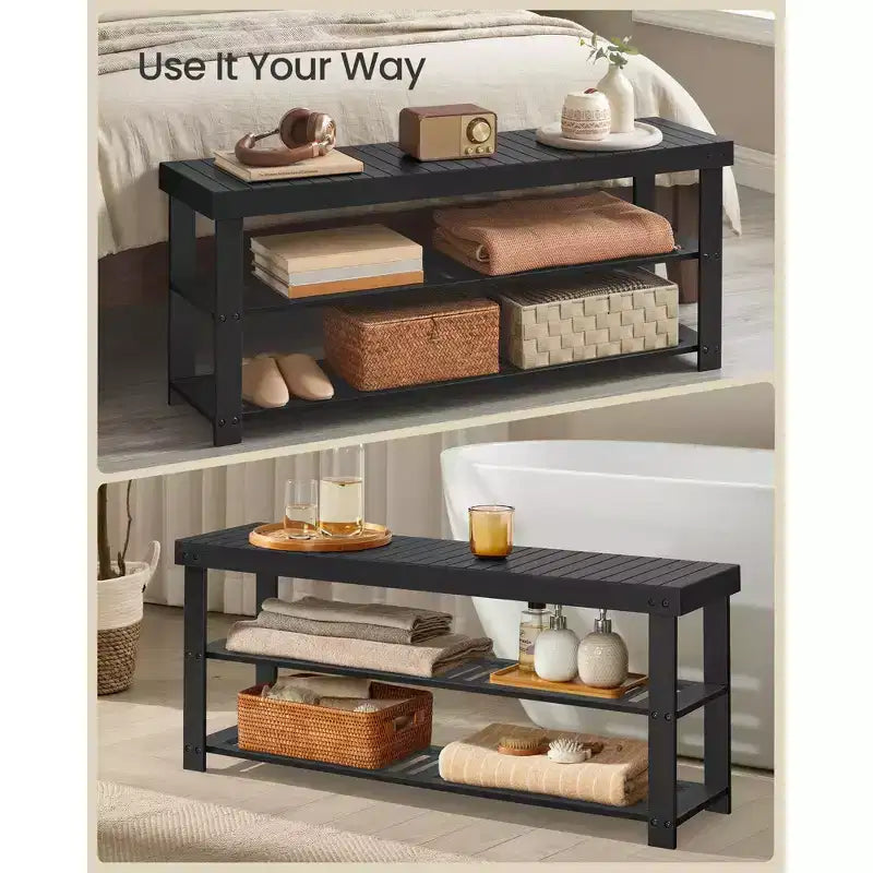 Banc porte-chaussures, meuble de rangement pour chaussures à 3 niveaux en bambou