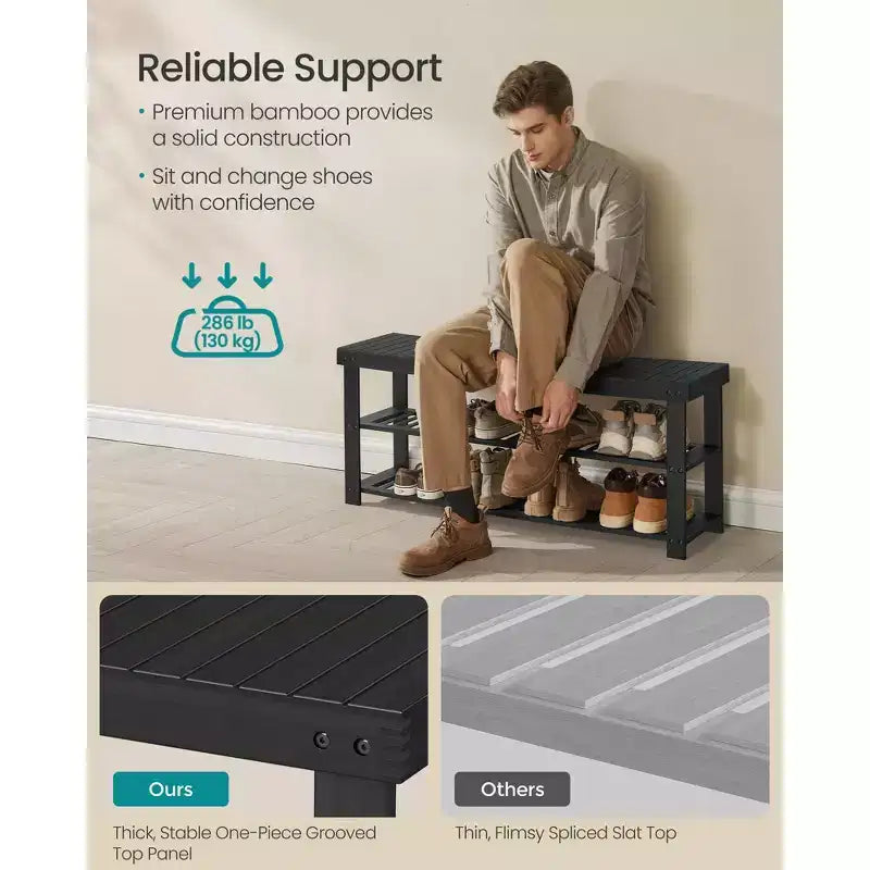 Banc porte-chaussures, meuble de rangement pour chaussures à 3 niveaux en bambou