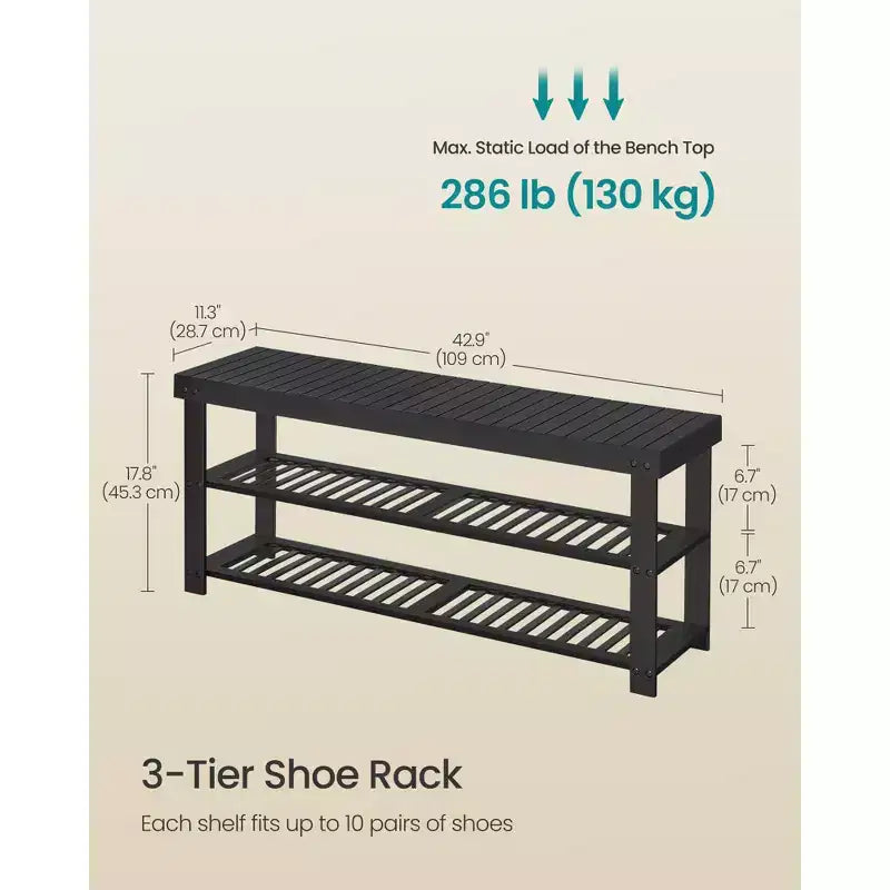 Banc porte-chaussures, meuble de rangement pour chaussures à 3 niveaux en bambou