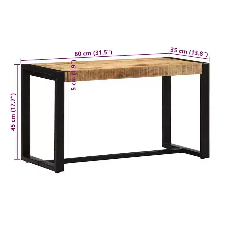 Banc Bois naturel Bois de manguier massif brut, fer