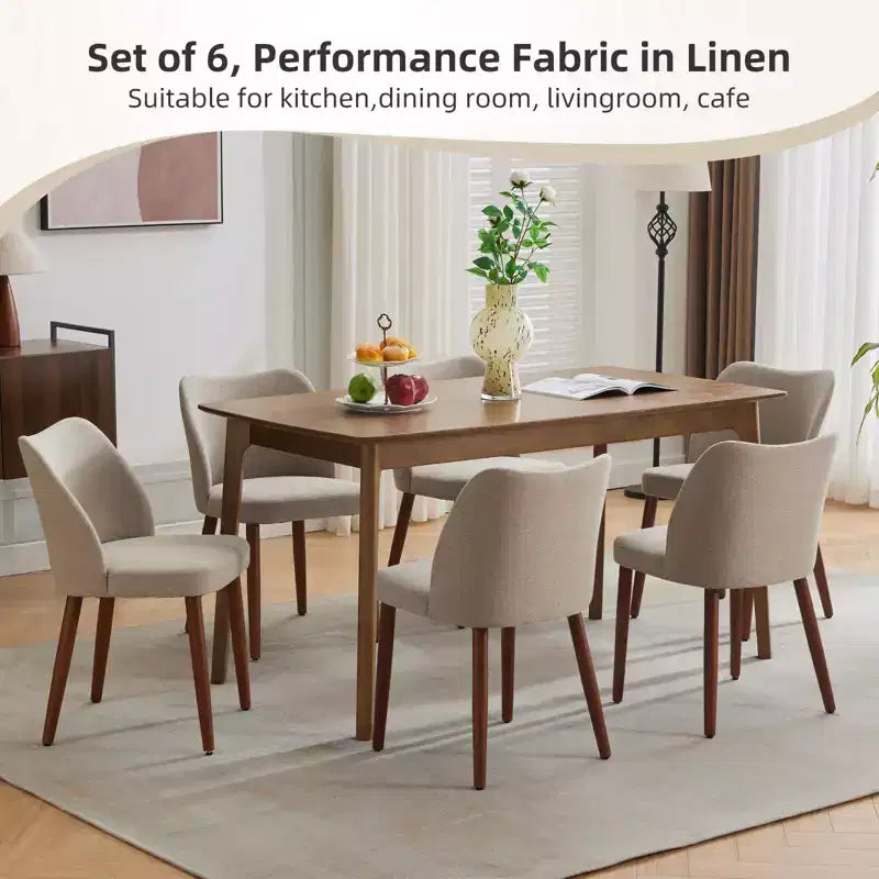 Chaises de salle à manger modernes avec dossier à oreilles, chaises de cuisine en lin tapissées avec coussins épais, dossier haut ergonomique et pieds en bois d'hévéa