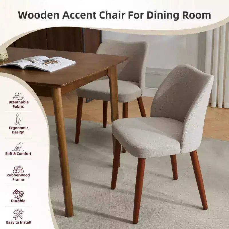 Chaises de salle à manger modernes avec dossier à oreilles, chaises de cuisine en lin tapissées avec coussins épais, dossier haut ergonomique et pieds en bois d'hévéa