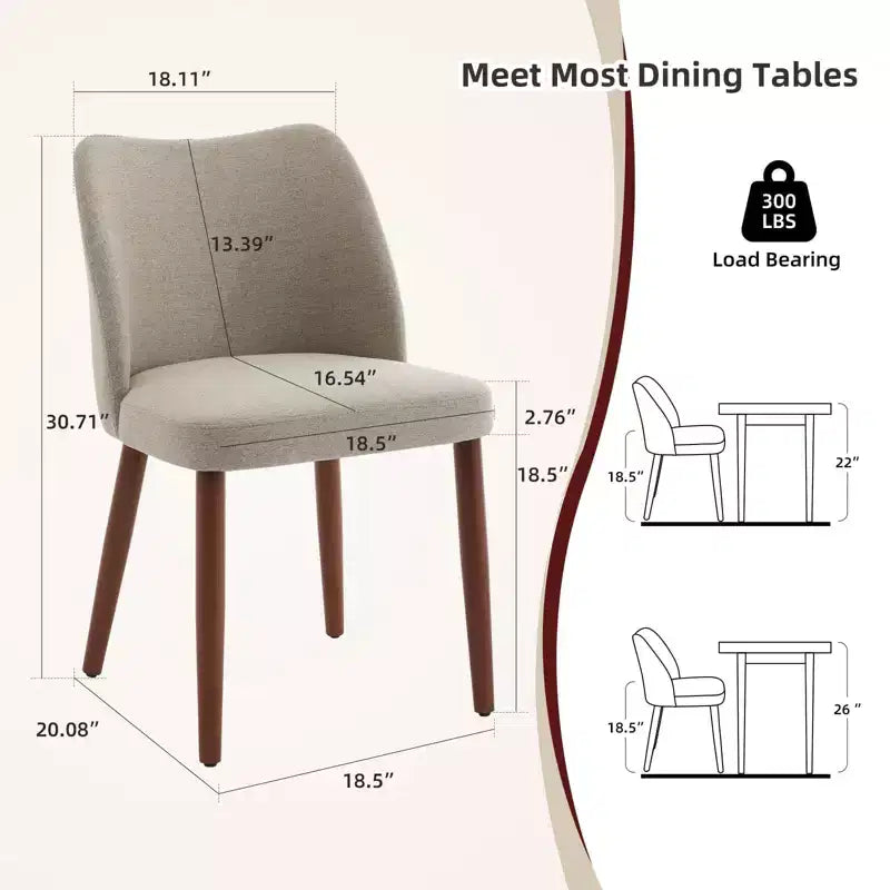 Chaises de salle à manger modernes avec dossier à oreilles, chaises de cuisine en lin tapissées avec coussins épais, dossier haut ergonomique et pieds en bois d'hévéa