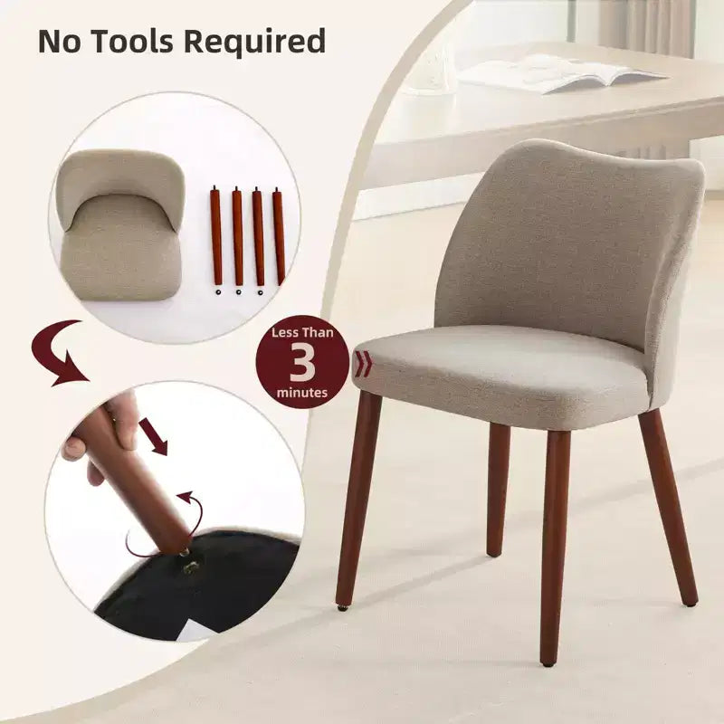 Chaises de salle à manger modernes avec dossier à oreilles, chaises de cuisine en lin tapissées avec coussins épais, dossier haut ergonomique et pieds en bois d'hévéa